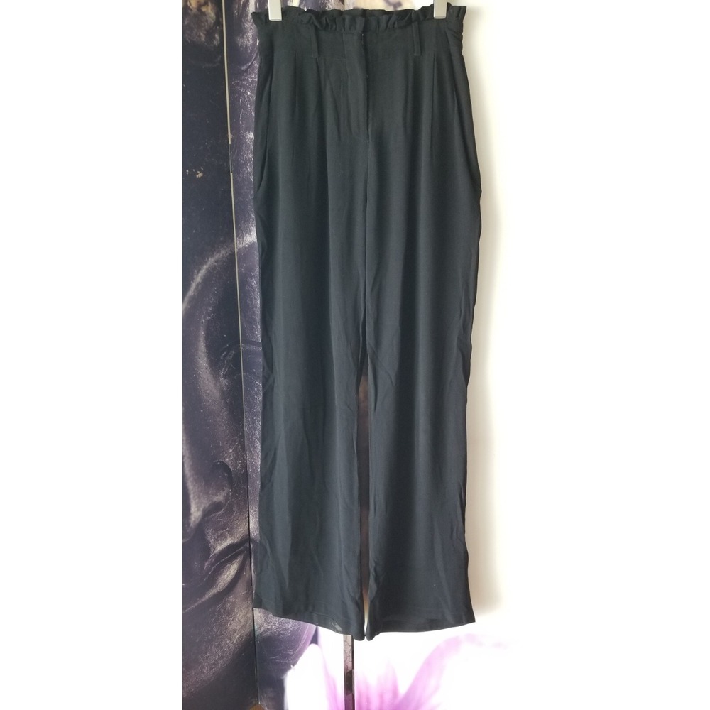 FLYNN SKYE Womens‎ Black Ruffle High Waisted Straight Leg Pleat Front Pant S